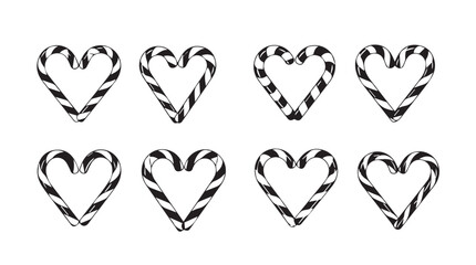 Eight heart shaped candy canes festive holiday christmas treats delicious sweet symbols isolated silhouette