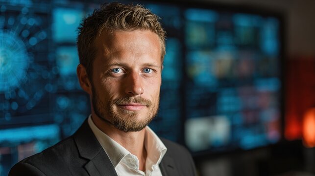 programmer. A focused programmer with lines of code projected in the background, illuminated by cool blue light. product launch decks.