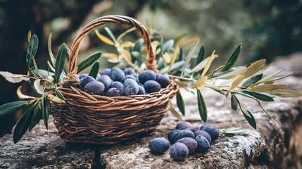 Freshly Harvested Olives Rustic Basket Mediterr - Variation 4