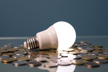 Led light bulb energy efficiency saving money concept for home lighting and financial planning ideas
