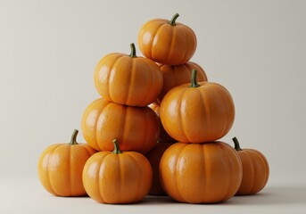 Obraz premium A collection of bright orange pumpkins stacked in a pyramid shape on a minimalist background