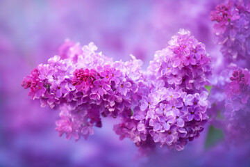 Obraz premium Close-up of vibrant purple and pink flowers, a delicate display of nature's beauty, creating a soft, dreamy aesthetic.