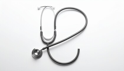Stethoscope with loose tubing and chest piece on white background, high-resolution medical diagnostics and healthcare concept.