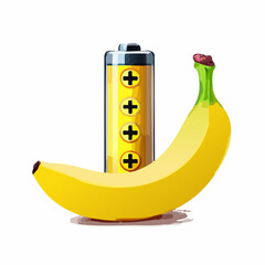 Banan i w pełni naładowana bateria. Koncepcja naturalnej energii, zdrowego paliwa i zastrzyku mocy.