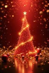 Abstract red christmas tree with golden accents