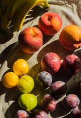 Ripe, Bright Peaches and Plums on the Table