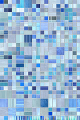 Fototapeta premium A captivating arrangement of blue-toned tiles, creating a mosaic that blends textures, shades, and patterns into a unified artistic whole.