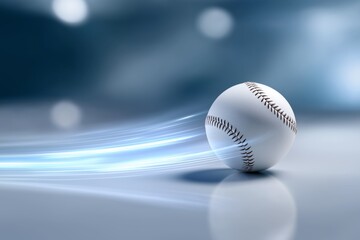 Baseball flying through the air with motion blur, showcasing dynamic movement and energy, capturing the essence of sports action and excitement in a vibrant atmosphere