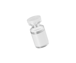 Clear glass medical vial with blank label and white cap, ready for branding. 3d illustration