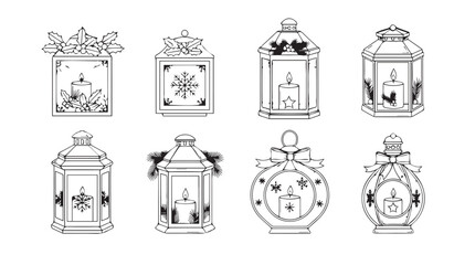 Collection of ornate antique lanterns and candle holders vintage style decorative lighting elements silhouette