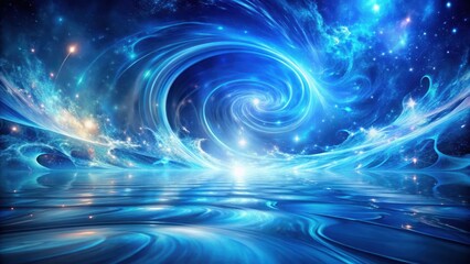 Ethereal vortex swirls in a mesmerizing dance amidst an ocean of swirling blue hues and abstract shapes