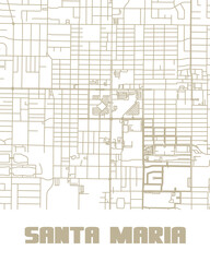 Obraz premium A minimalist line-art map of Santa Maria, California, featuring its streets and highways.