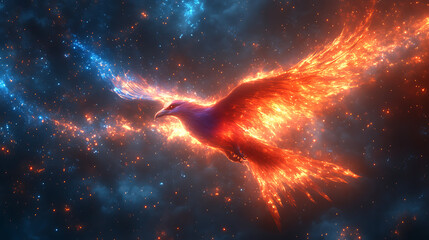 Obraz premium Majestic divine bird with bright aura flying in ethereal elegance 