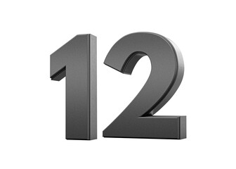Sleek. metallic Black number 12 Twelve with a glossy surface. 3d illustration