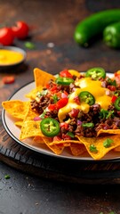 Cheesy nachos piled high on a plate