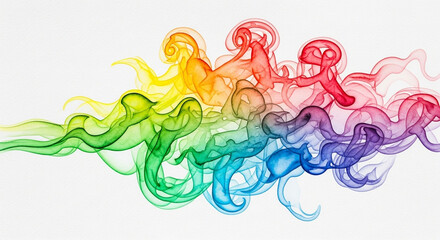 A mesmerizing display of rainbowcolored smoke isolated on white background, gracefully swirling and intertwining to create an ethereal and captivating abstract composition