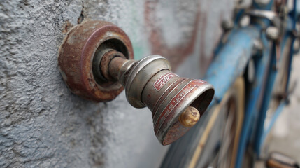 A bell is attached to a wall