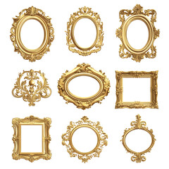 Luxurious Gold Ornate Frames Collection Isolated on White Background
