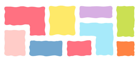Organic Liquid Rectangle Frame Shapes Set. Hand Drawn Abstract Vector Fluid Square Blobs. Wavy Irregular Flat Text Box Spots Collection. Curvy Random Bento Style Childish Colorful Banners. Isolated