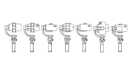 Detailed mechanical drawings of six industrial rotary whisk mechanism prototypes for engineering design silhouette