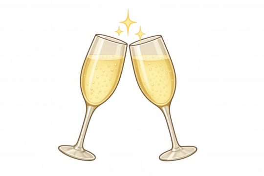 Two champagne flutes clinking together, celebrating a toast with sparkling wine, symbolizing success and happiness