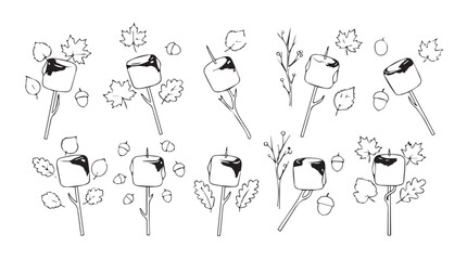 Hand drawn whisk and marshmallow illustrations for sweet confectionery and baking fun silhouette