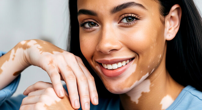 Young Woman with Vitiligo Posing Happily