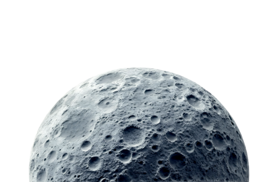 Detailed surface of the moon isolated on transparent background, lunar landscape - Powered by Adobe