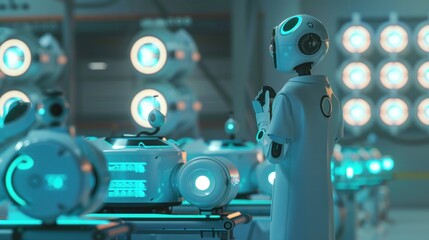 Robots working in technology facility