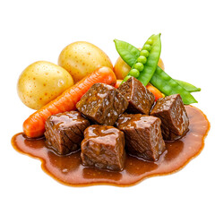 Stewed beef with vegetables, isolated on transparent background, png