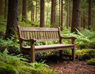 Wooden park bench in a lush forest (2)