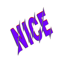 Graffiti Style "Nice" Text in Purple and Red on white Background