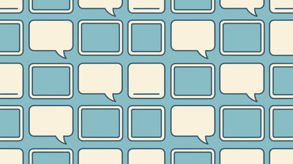 Repeated pattern of speech bubbles and squares in alternating colors on a light blue background
