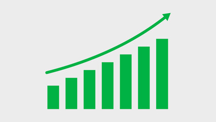 Green Growth Bar Chart with Rising Arrow on White Background