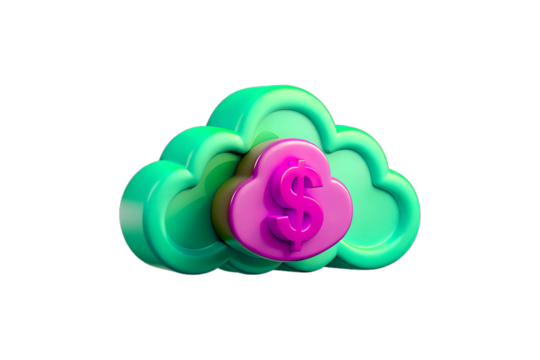 Cloud computing cost concept, cloud with dollar sign isolated on transparent background