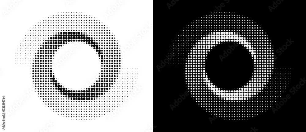 Wall mural abstract art background with dotted circle. halftone effect with dots in spiral. black shape on a wh
