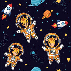 Adorable astronaut giraffes in space with rockets planets and stars Perfect for kids designs