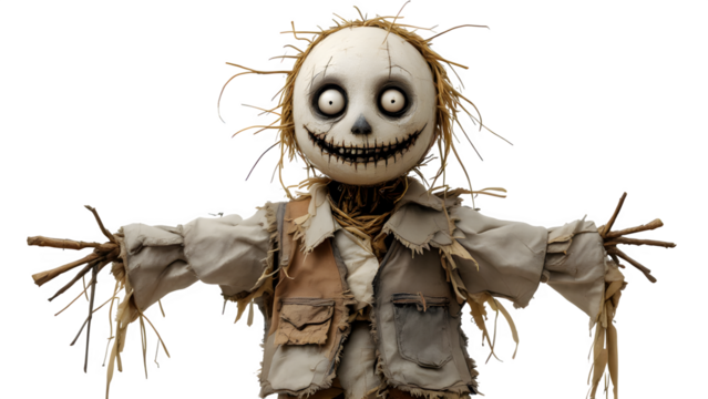 Creepy Scarecrow Doll, isolated on transparent background