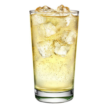 Tall glass of ginger ale. Isolated white background. Png format