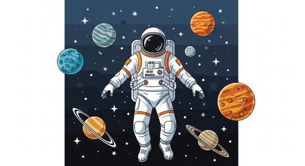Astronaut floating in outer space surrounded by planets and stars space exploration and cosmic adventures in the universe