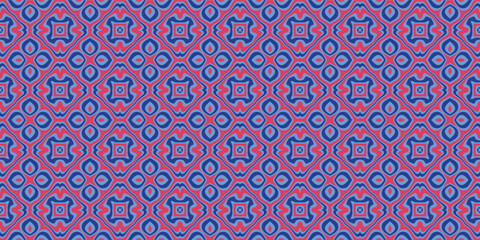 A Geometric Pattern Featuring Intersecting Quatrefoil Motifs in Blue and Purple Hues.