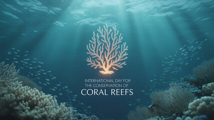 Underwater scene highlighting coral reef conservation with sunlight rays and marine life
