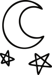 밤하늘 달과 별 라인드로잉 아이콘(moon and star line drawing icon)