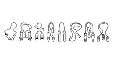 Collection of hand grippers and jump ropes for fitness and strength training workout gear silhouette