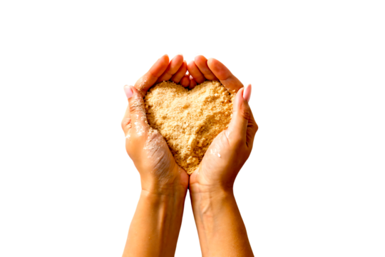Hands holding heart shaped sand isolated on transparent background, love concept - Powered by Adobe