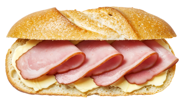 Sandwich jambon-beurre French ham butter baguette, isolated on transparent background, png