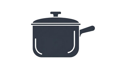 A simple graphic illustration of a dark cooking pot with a lid and a handle on a white background ai generated