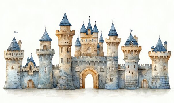 Watercolor illustration of a fairytale castle - Powered by Adobe