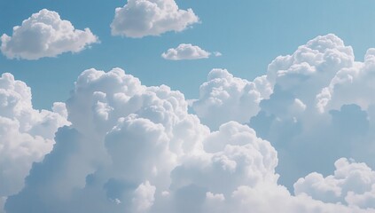 Vast expanse of fluffy white cumulus clouds drifting serenely across a clear blue sky