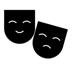 Black and white theater masks representing comedy and tragedy.